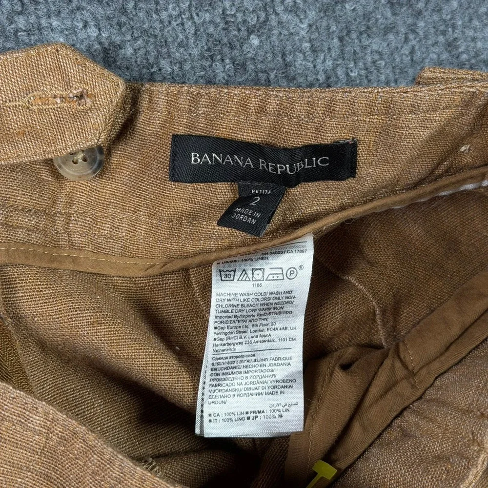 Banana Republic Wide Leg Pants Womens 2P Tan Linen Pleated High Rise Trousers